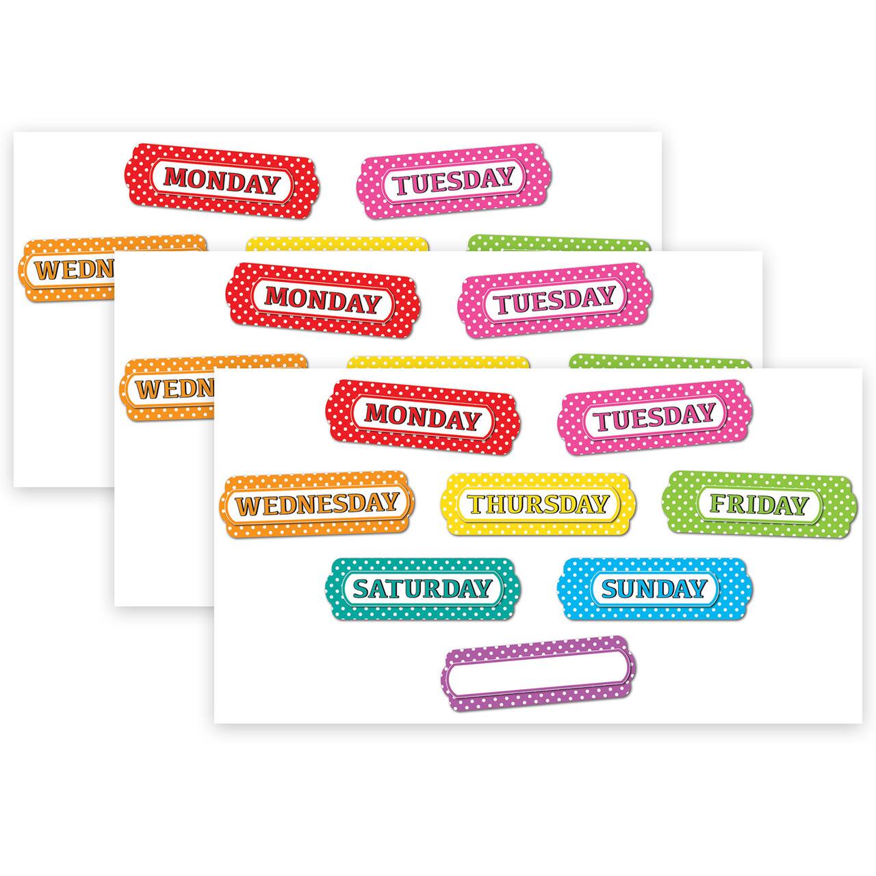 Ashley Productions Days of the Week White Polka Dots Magnetic Die-Cut Timesavers & Labels, 3 Packs of 8